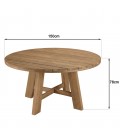 Table d'extérieur ronde 150cm en bois de teck recyclé KODY