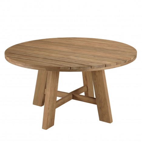 Table d'extérieur ronde 150cm en bois de teck recyclé KODY