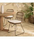 Chaises en rotin avec coussin blanc et pieds noirs CREAM - Lot de 2