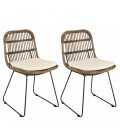 Chaises en rotin avec coussin blanc et pieds noirs CREAM - Lot de 2