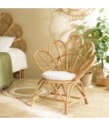 Fauteuil en forme de fleur en rotin et coussin blanc CREAM