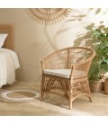 Fauteuil en rotin naturel avec coussin d'assise blanc CREAM