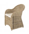 Fauteuil en rotin enveloppant avec coussin blanc CREAM