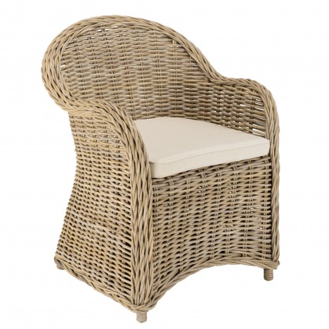 Fauteuil en rotin enveloppant avec coussin blanc CREAM