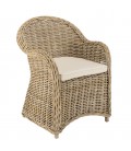 Fauteuil en rotin enveloppant avec coussin blanc CREAM