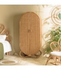 Armoire 2 portes style naturel en rotin et cannage 4 étagères CREAM