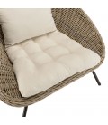 Fauteuil lounge avec accoudoirs en rotin et coussin blanc CREAM