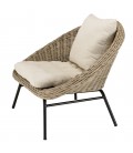 Fauteuil lounge avec accoudoirs en rotin et coussin blanc CREAM