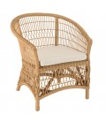 Fauteuil en rotin naturel avec coussin d'assise blanc CREAM