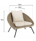 Fauteuil lounge avec accoudoirs en rotin et coussin blanc CREAM