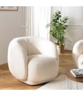 Fauteuil arrondi enveloppant en tissu bouclette écru LEOPOLD