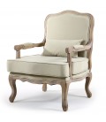 Fauteuil style ancien bois vieilli et tissu beige Mambo