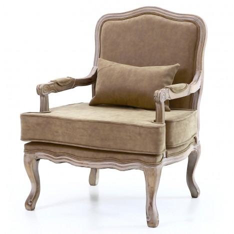 Fauteuil style empire bois et simili cuir taupe Mambo