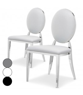 Lot de 2 chaises médaillon dossier ovale simili cuir 3 coloris - Joséphine