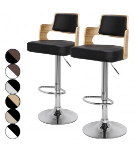 Chaises de bar bois et simili cuir ou tissu Russy - Lot de 2