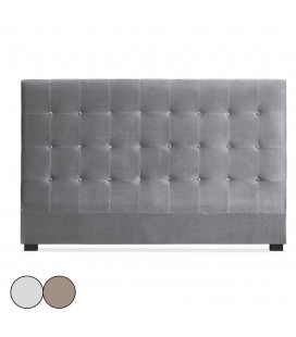 Tête de lit king size capitonnée en velours gris ou taupe Luxy 