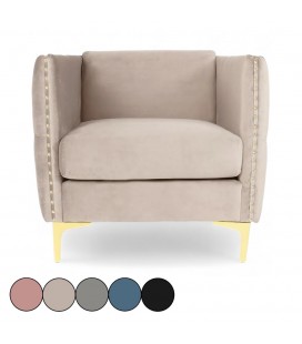 Fauteuil capitonné en velours et pieds dorés Nubilo - 5 coloris