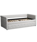 Lit simple gigogne tissu beige grisé GERRO - 