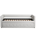 Lit simple gigogne tissu beige grisé GERRO - 