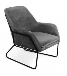 Fauteuil velours gris pieds métal noir LODI