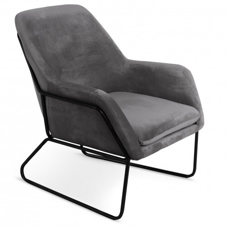 Fauteuil velours gris pieds métal noir LODI - 