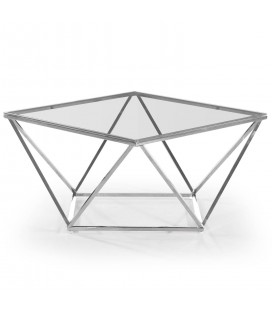 Table basse en verre transparent et pied argenté STAR