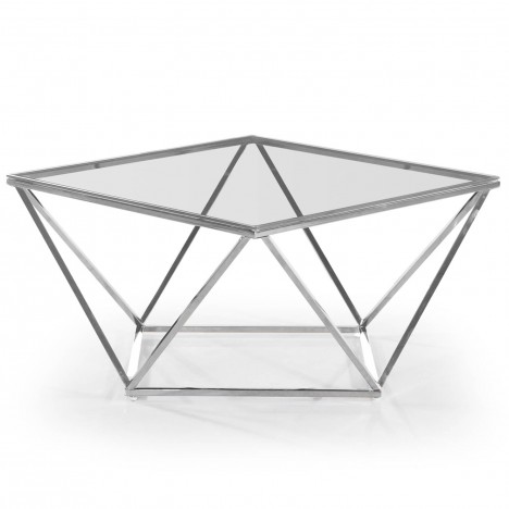 Table basse en verre transparent et pied argenté STAR - 