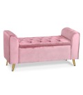 Banc coffre velours rose pieds or WINNY - 