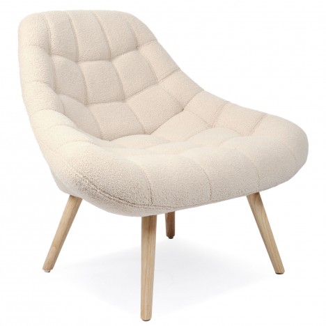 Fauteuil scandinave tissu bouclette crème DANIA - 