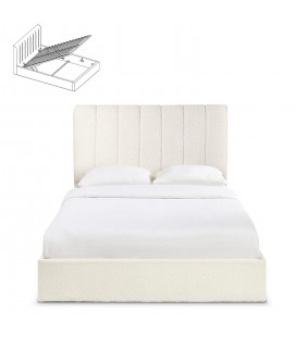 Lit coffre + sommier tissu bouclette crème 140cm DREAMY