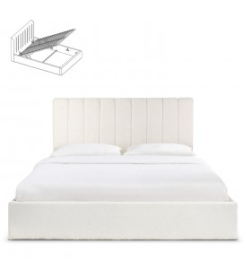 Lit coffre + sommier tissu bouclette crème 180cm DREAMY