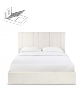 Lit coffre + sommier tissu bouclette crème 160cm DREAMY