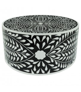 Table basse ronde style arty 66cm motif floral noir et blanc Alejandro