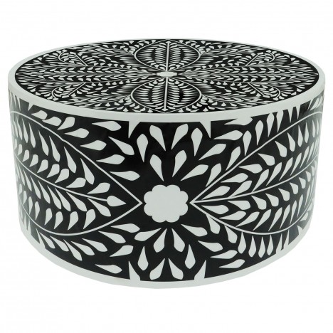 Table basse ronde style arty 66cm motif floral noir et blanc Alejandro - 