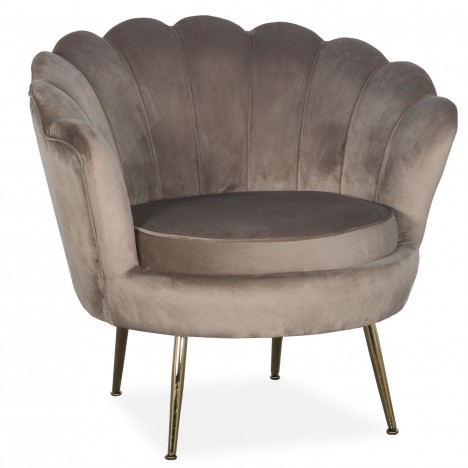 Fauteuil arrondi style boudoir glamour velours taupe Andersen - 