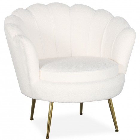 Fauteuil arrondi style boudoir glamour tissu bouclette crème Andersen - 