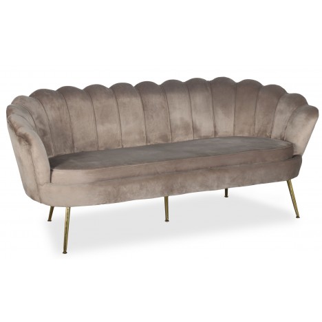 Canapé 3 places arrondi style boudoir glamour velours taupe Andersen - 