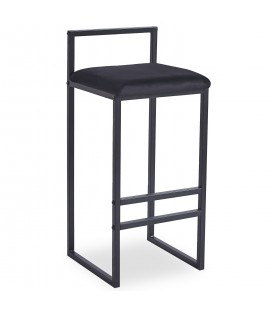 Tabouret de bar en métal noir et velours noir Andrea