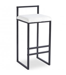 Tabouret de bar en métal noir et tissu bouclette crème Andrea