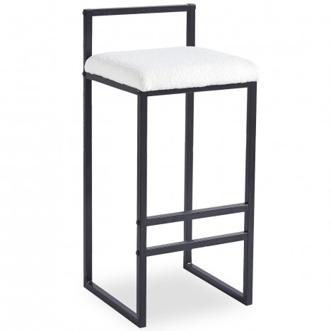 Tabouret de bar en métal noir et tissu bouclette crème Andrea - 