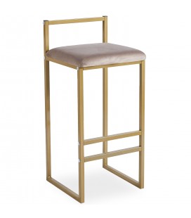 Tabouret de bar en métal doré et velours taupe Andrea