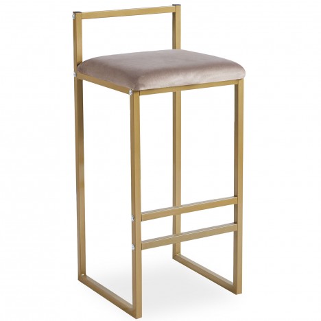 Tabouret de bar en métal doré et velours taupe Andrea - 