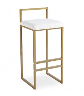 Tabouret de bar en métal doré et tissu bouclette crème Andrea