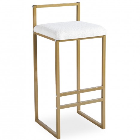 Tabouret de bar en métal doré et tissu bouclette crème Andrea - 