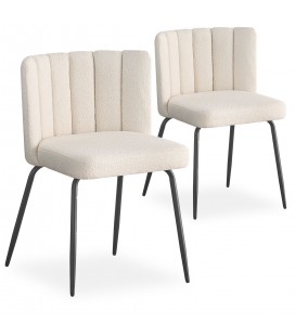 Lot de 2 chaises design tissu bouclette crème Antonio