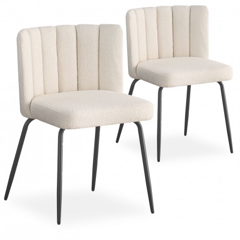 Lot de 2 chaises design tissu bouclette crème Antonio - 