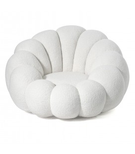 Fauteuil design coquillage tissu bouclette blanc Arielina