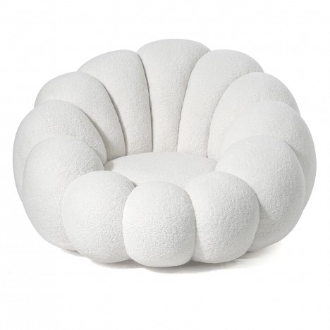 Fauteuil design coquillage tissu bouclette blanc Arielina - 