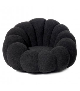 Fauteuil design coquillage tissu bouclette noir Arielina