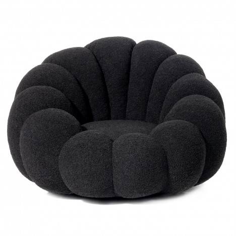 Fauteuil design coquillage tissu bouclette noir Arielina - 